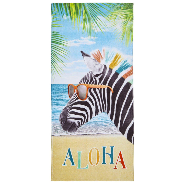 Aloha Zebra Blue Velour Beach Towel -  - Ideal Textiles