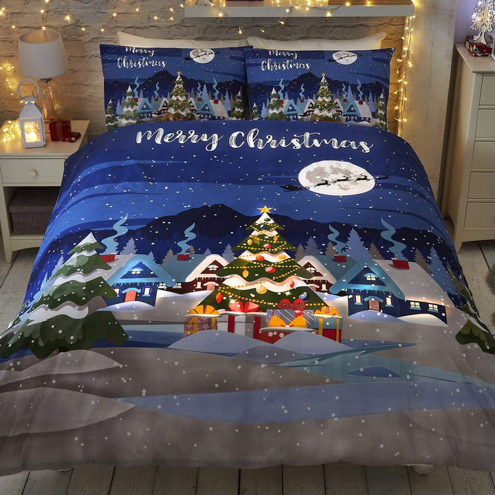 Merry Christmas Glow in the Dark Blue Duvet Cover Set - Ideal