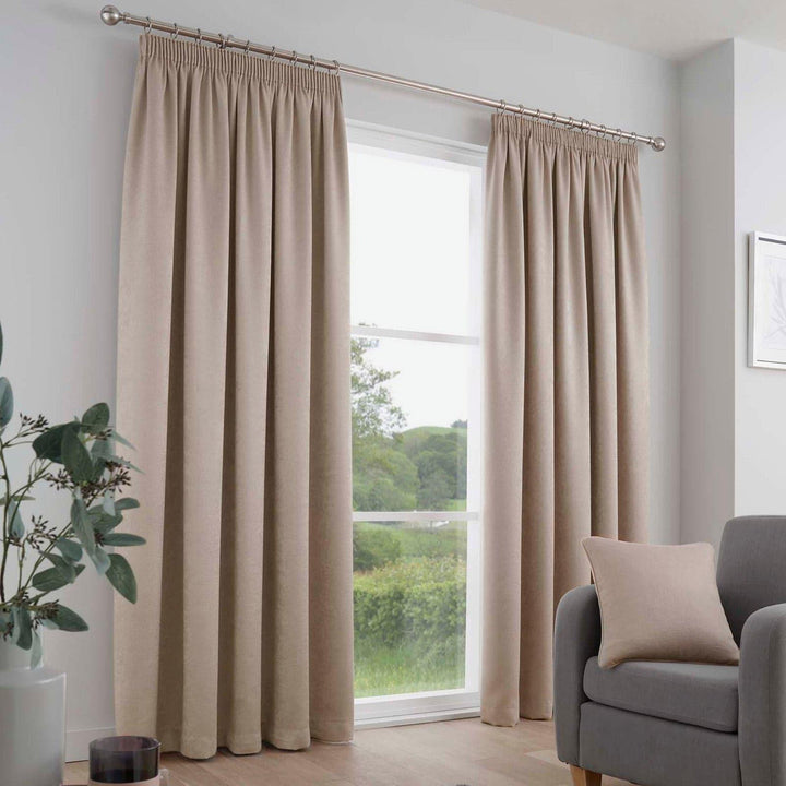 Galaxy Thermal Block Out Tape Top Curtains Natural - 46'' x 54'' - Ideal Textiles
