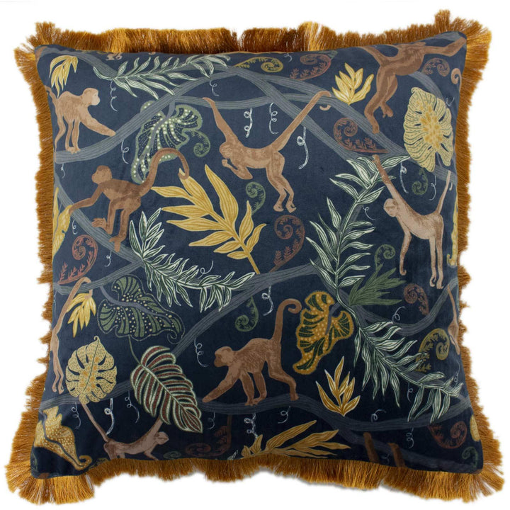 Monkey Forest Tropical Fringe Trim Midnight Cushion Covers 20'' x 20'' - Ideal