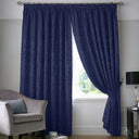 Tivoli Leaf Jacquard Lined Tape Top Curtains Navy Tape Top Curtains Alan Symonds 46'' x 54''  