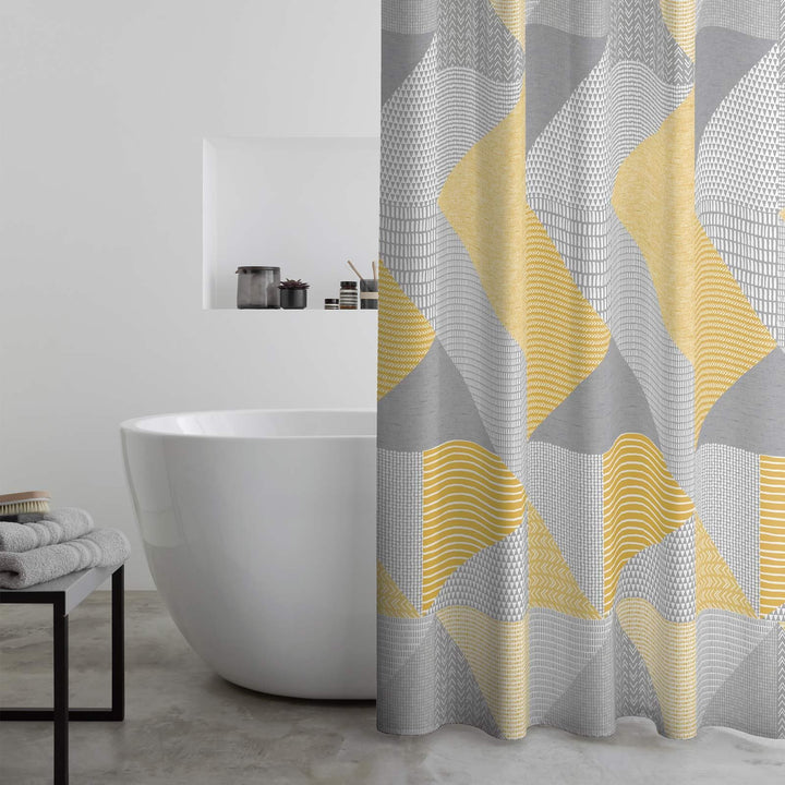 Larsson Geo Ochre Shower Curtain 180cm x 180cm -  - Ideal Textiles
