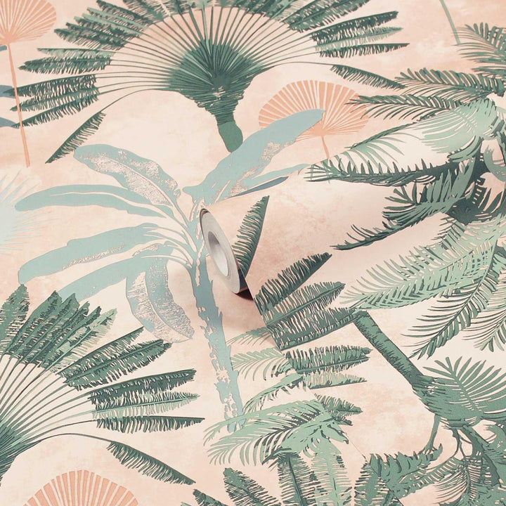 Malaysian Palm Wallpaper Blush & Green - Ideal