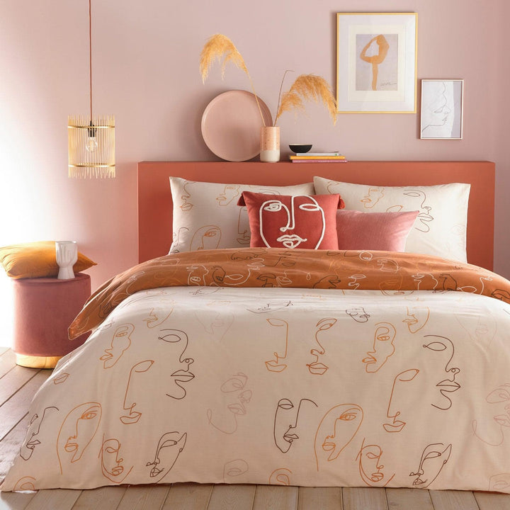 Kindred Abstract Faces Apricot Duvet Cover Set - Single - Ideal Textiles