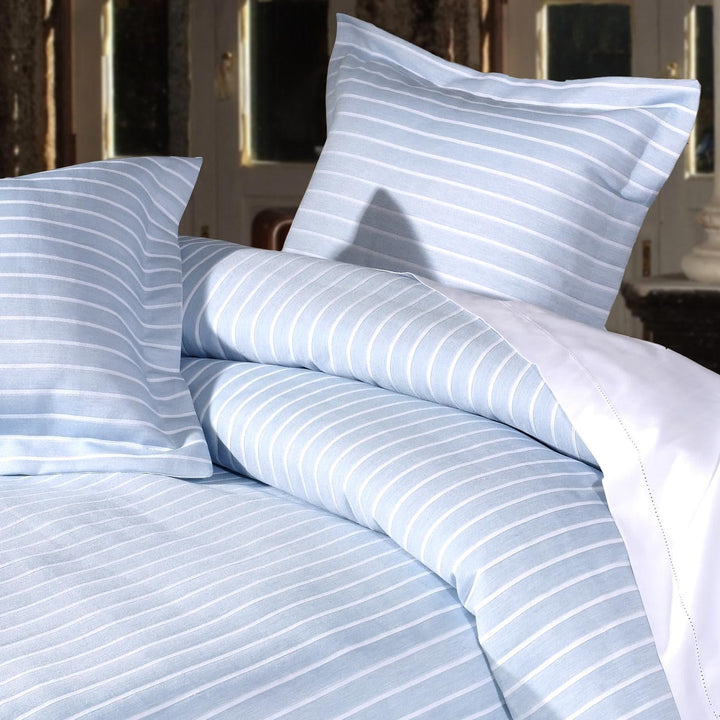 Stripes Luxury Cotton Jacquard Sky Blue Duvet Cover Set - Single - Ideal Textiles