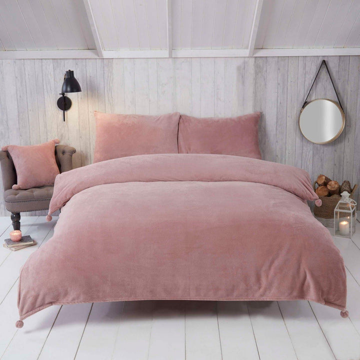 Pom Pom Fleece Blush Pink Duvet Cover Set - Single - Ideal Textiles
