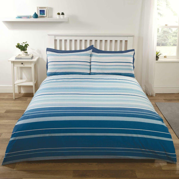 Stratford Stripe Printed Blue Duvet Cover Set - Single - Ideal Textiles