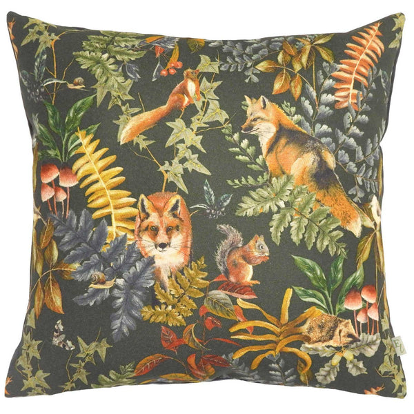 Forest Fox Woodland Repeat Filled Cushions - Polyester Pad - Ideal Textiles