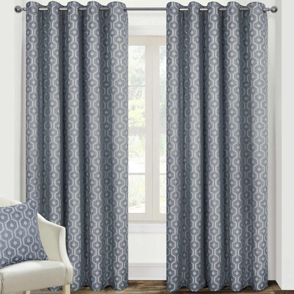 Milano Jacquard Lined Eyelet Curtains Silver - Ideal