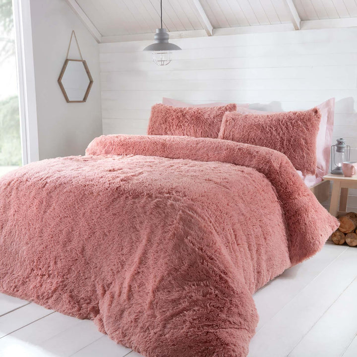 Faux Fur Shaggy Blush Pink Duvet Cover Set - Single - Ideal Textiles