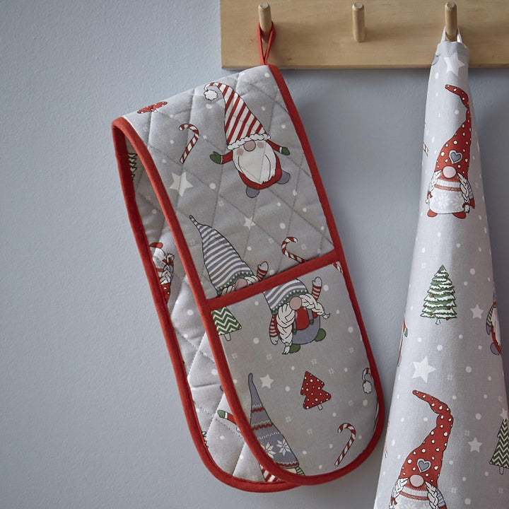 Christmas Gnomes Double Oven Glove Grey - Ideal