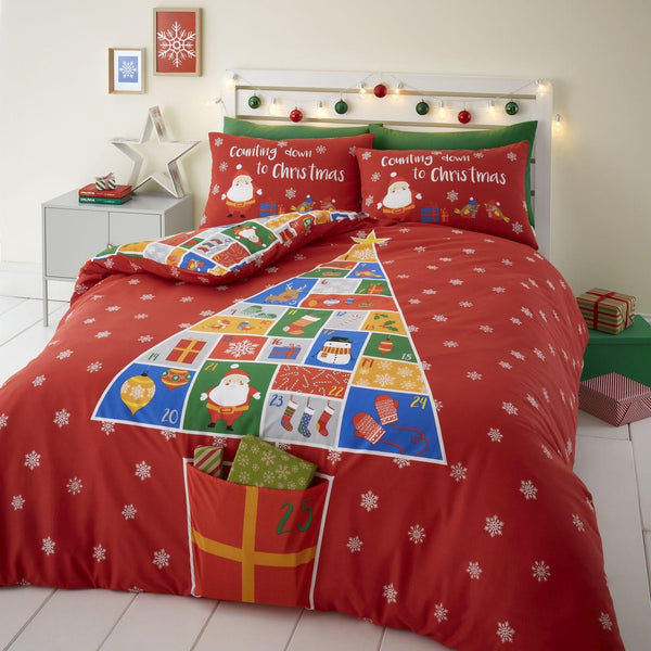 Countdown to Christmas Advent Pocket Red Duvet Cover Set - Single - Ideal Textiles