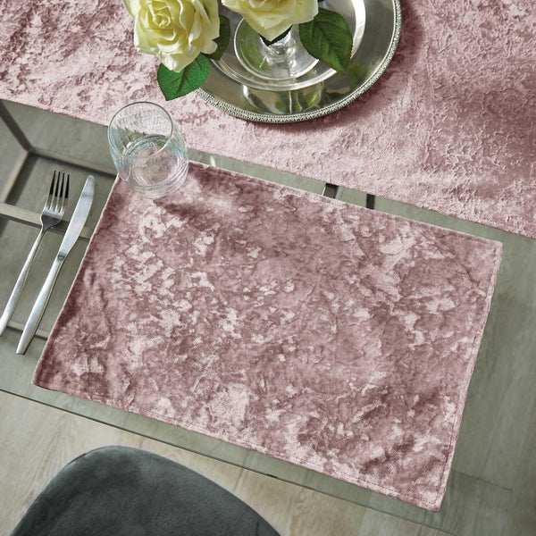 Crushed Velvet Pack of 2 Placemats Blush Pink -  - Ideal Textiles