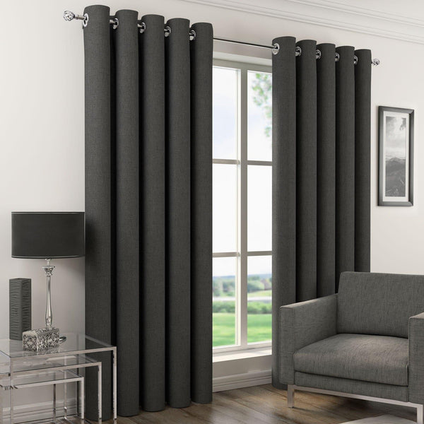 Orion Thermal Blackout Lined Eyelet Curtains Charcoal - 46'' x 54'' - Ideal Textiles