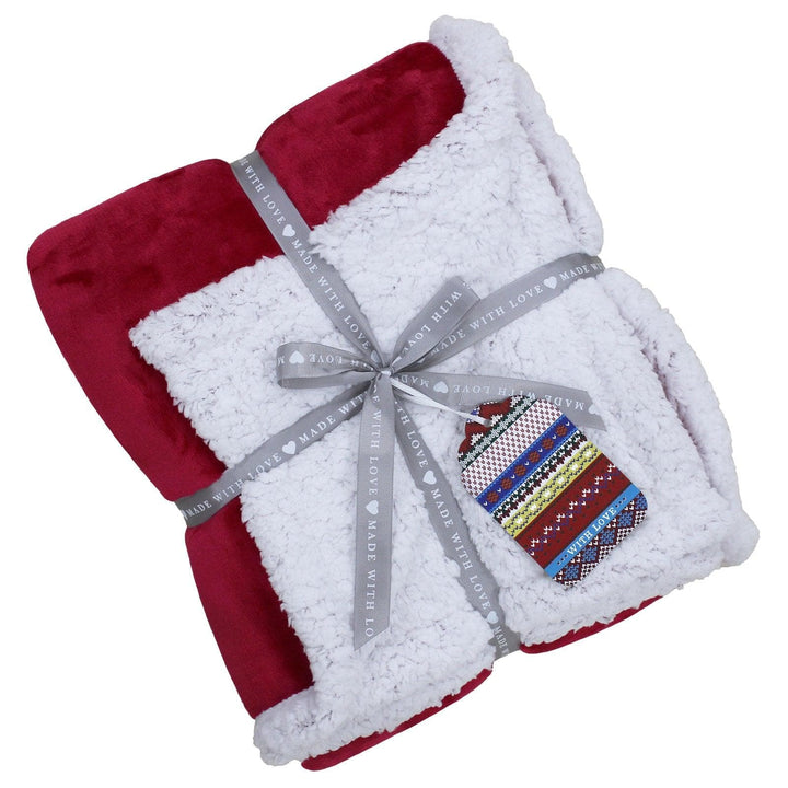 Luxe Sherpa Velvet Fleece Throw Red -  - Ideal Textiles