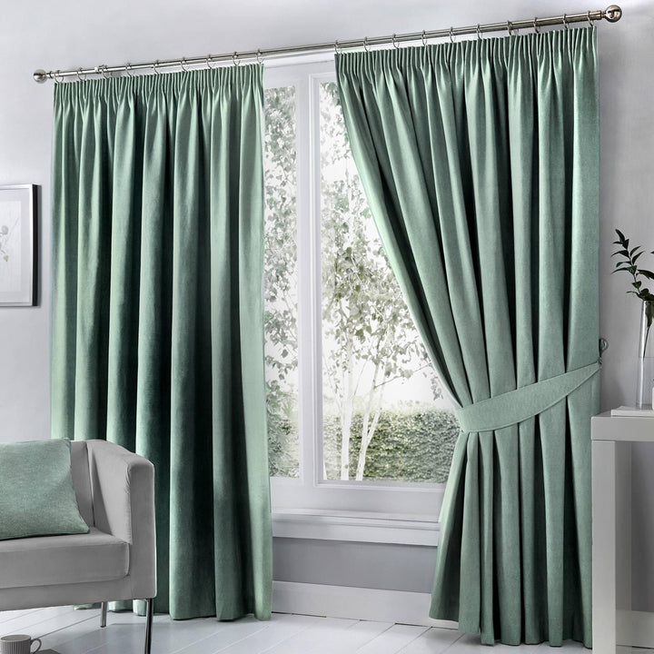 Dijon Blackout Thermal Tape Top Curtains Duck Egg - 46'' x 54'' - Ideal Textiles