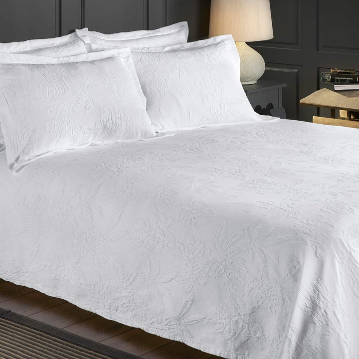 Richmond Floral Matelassé Luxury Cotton Bedspread White - Single - Ideal Textiles