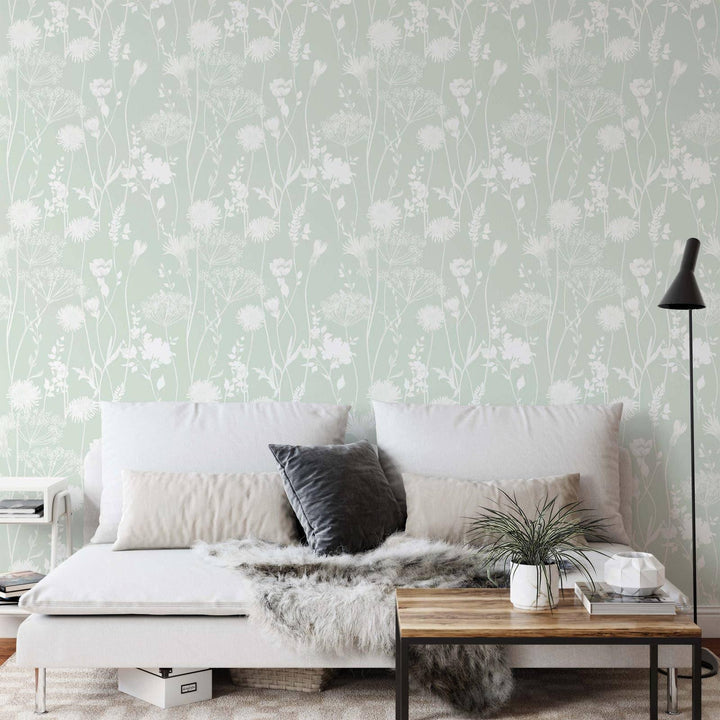 Meadowsweet Floral Wallpaper Green - Ideal
