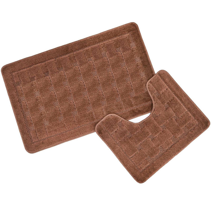 Orkney Non-Slip Bath & Pedestal Mat Set Chocolate -  - Ideal Textiles