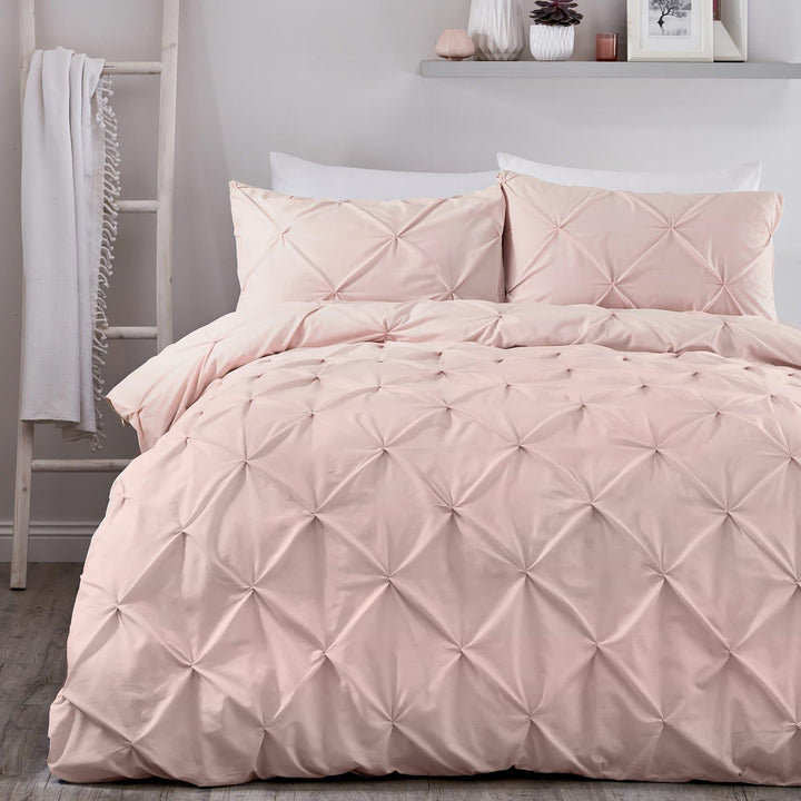 Lara Ruched Pin-Tuck Blush Pink Duvet Cover Set - Single - Ideal Textiles