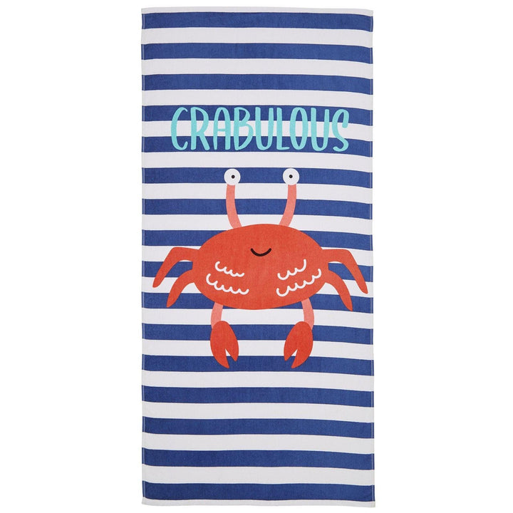 Crabulous Blue Stripe Velour Beach Towel -  - Ideal Textiles