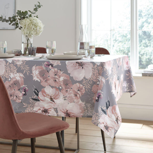 Dramatic Floral Wipe Clean Tablecloths Grey - 132cm x 178cm - Ideal Textiles
