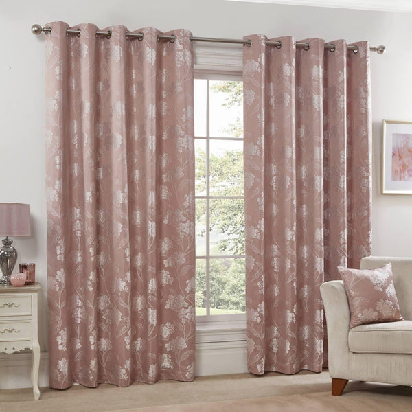 Blossom Floral Jacquard Lined Eyelet Curtains Blush - Ideal