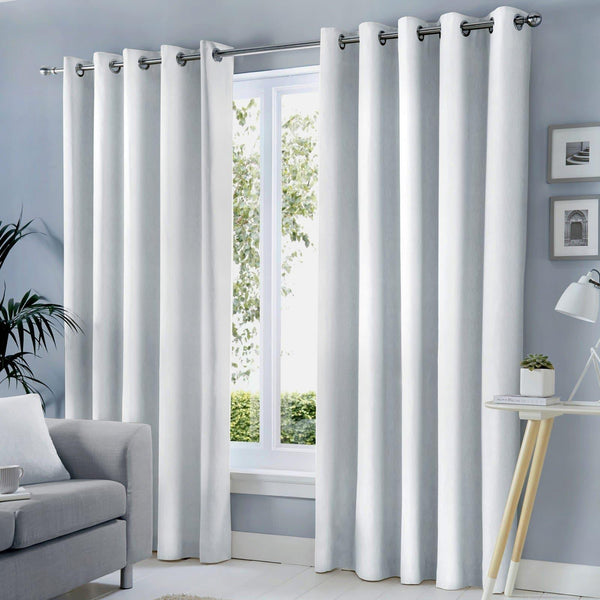 Sorbonne Plain Lined Eyelet Curtains White - 46'' x 54'' - Ideal Textiles