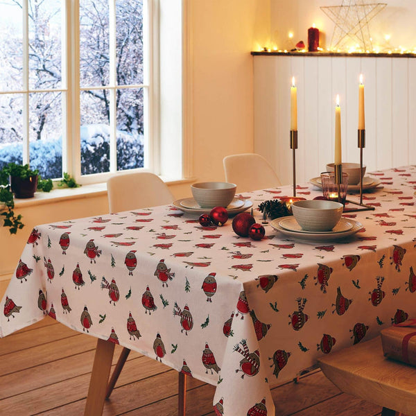 Robins Wipe Clean Christmas Tablecloths Red - 132cm x 178cm - Ideal Textiles