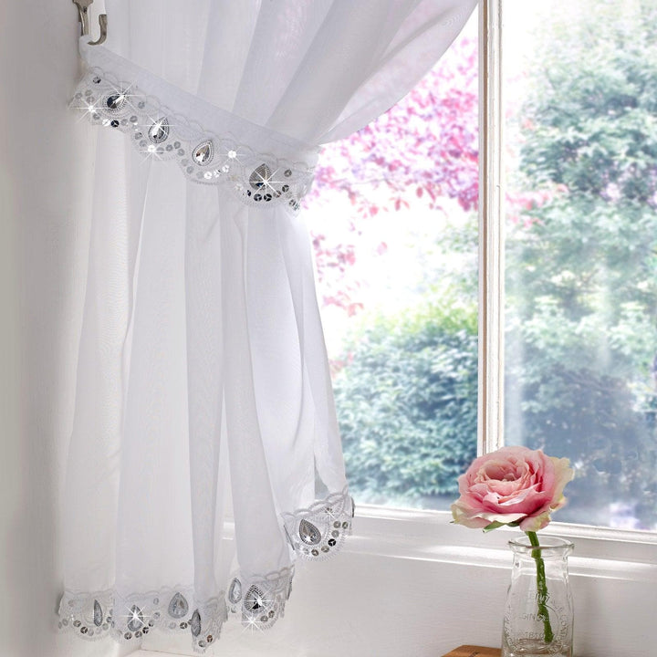 Jewelled Sequin Voile Curtain Panels White - 57'' x 54'' - Ideal Textiles