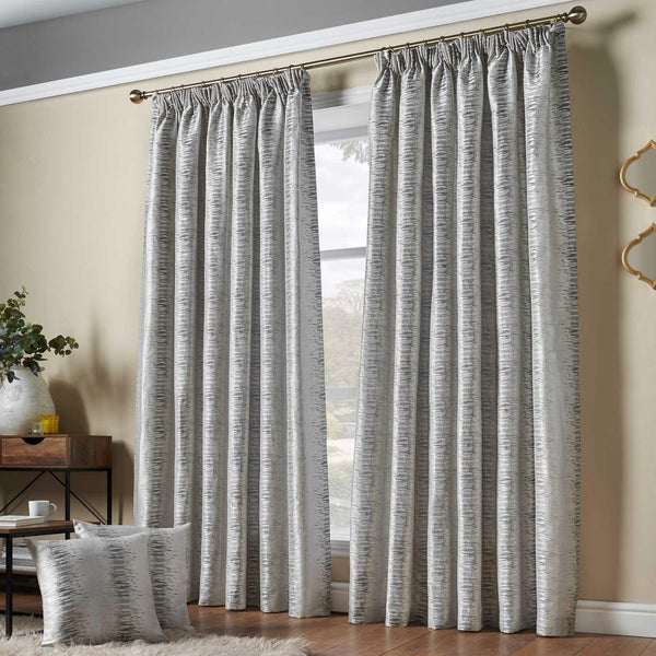 Reflections Jacquard Lined Tape Top Curtains Silver - 46'' x 54'' - Ideal Textiles