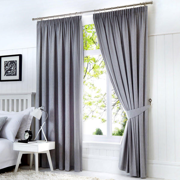 Dijon Blackout Thermal Tape Top Curtains Silver - 46'' x 54'' - Ideal Textiles