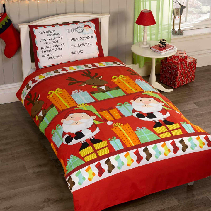 Santa's List Red Kids Christmas Duvet Cover Set - Toddler - Ideal Textiles