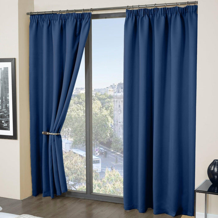 Cali Plain Thermal Blackout Tape Top Curtains Navy - 46'' x 54'' - Ideal Textiles