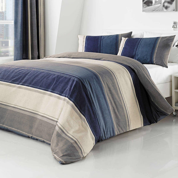 Betley Stripe Blue Duvet Cover Set - Double - Ideal Textiles