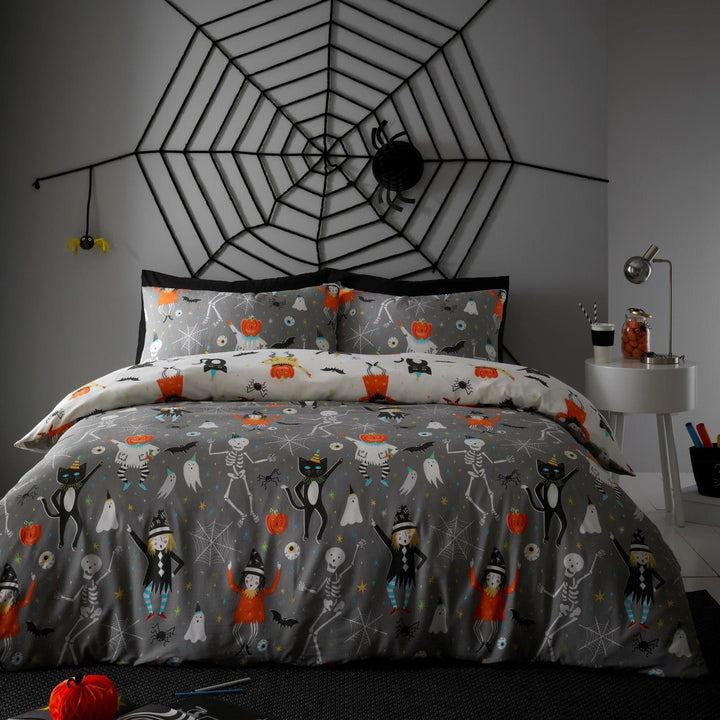 Halloween Party Glow in the Dark Grey Duvet Cover Set - Ideal