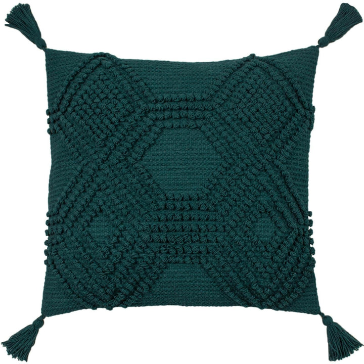Halmo Hand Woven Boho Tassels Teal Cushion Covers 18'' x 18'' -  - Ideal Textiles