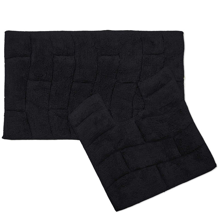Waves Cotton Jacquard Bath & Pedestal Mat Set Black -  - Ideal Textiles
