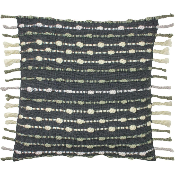 Dhadit Stripe Tufted Tassels Charcoal Cushion Covers 18'' x 18'' -  - Ideal Textiles
