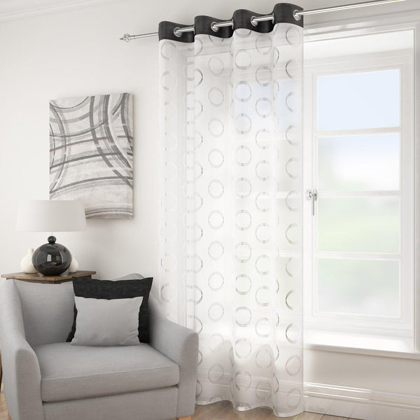 Spiro Metallic Eyelet Voile Curtain Panels Black - 55'' x 54'' - Ideal Textiles