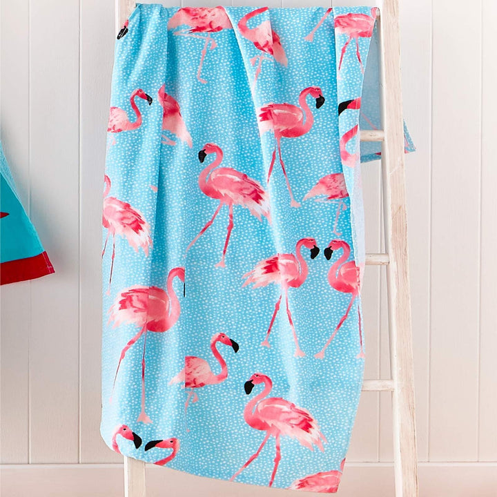 Flamingo Blue & Pink Cotton Beach Towel -  - Ideal Textiles