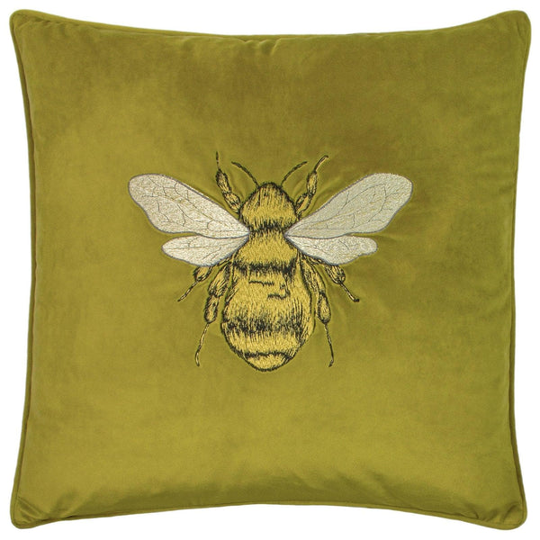 Hortus Olive Embroidered Bee Velvet Cushion Cover 20'' x 20'' -  - Ideal Textiles
