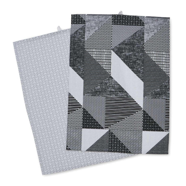 Larsson Geo 100% Cotton Pack of 2 Tea Towels Grey -  - Ideal Textiles
