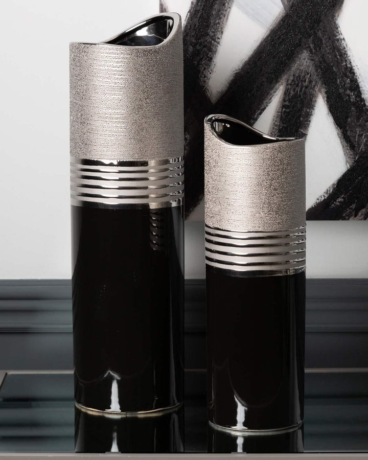 Tall Sela Black & Silver Vase - Ideal