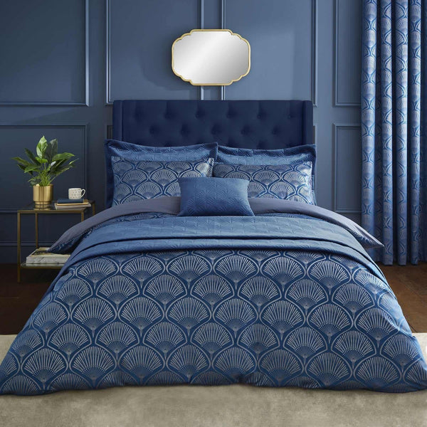 Art Deco Pearl Embellished Navy Blue Duvet Cover Set - Ideal