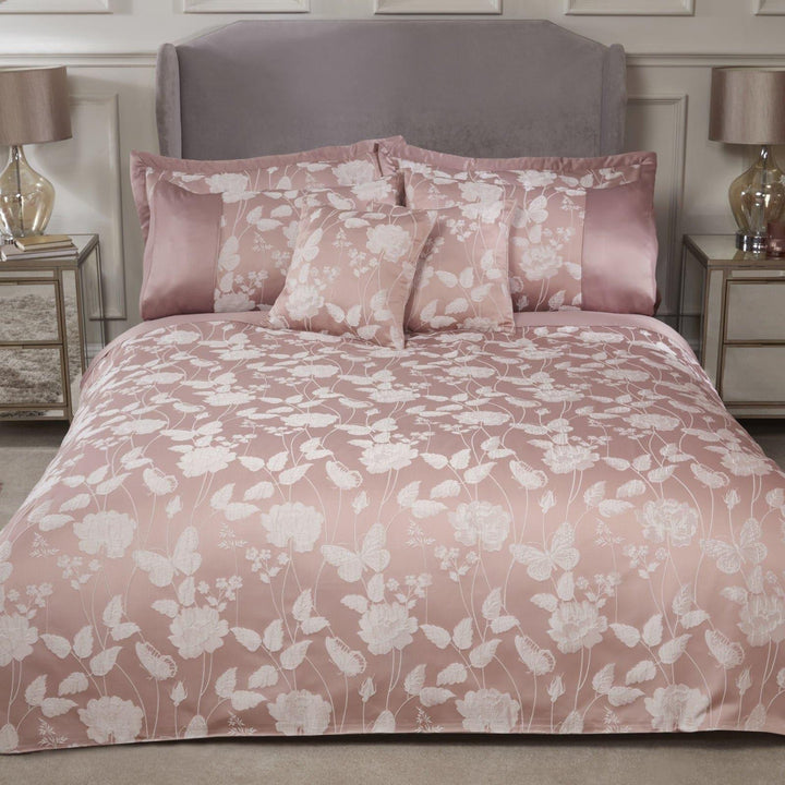 Butterfly Meadow Jacquard Sateen Blush Pink Duvet Cover Set - Single - Ideal Textiles