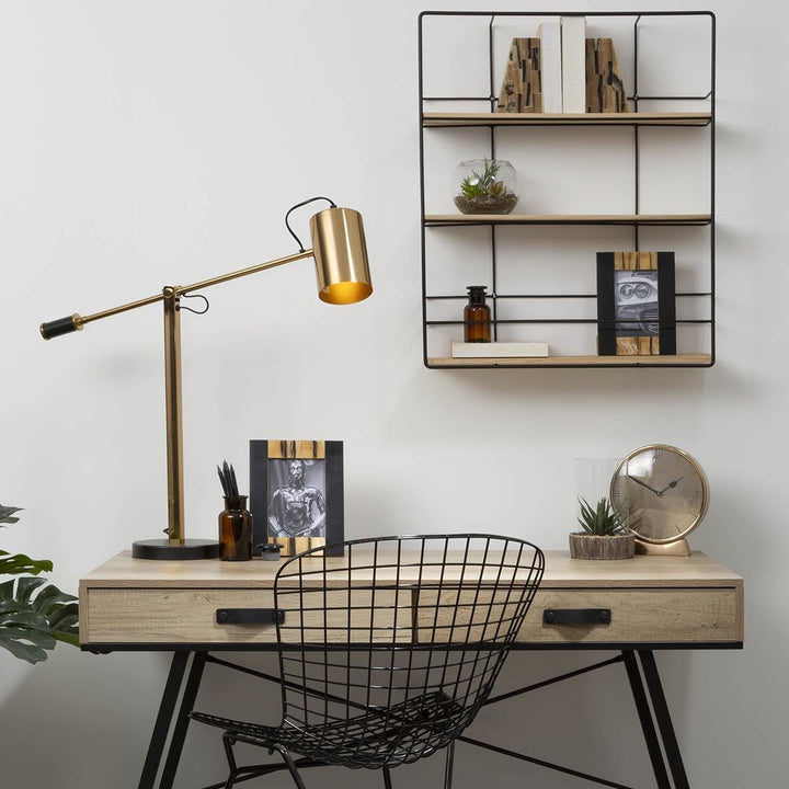 Contemporary Light Wood and Black Metal Shelves - Ideal