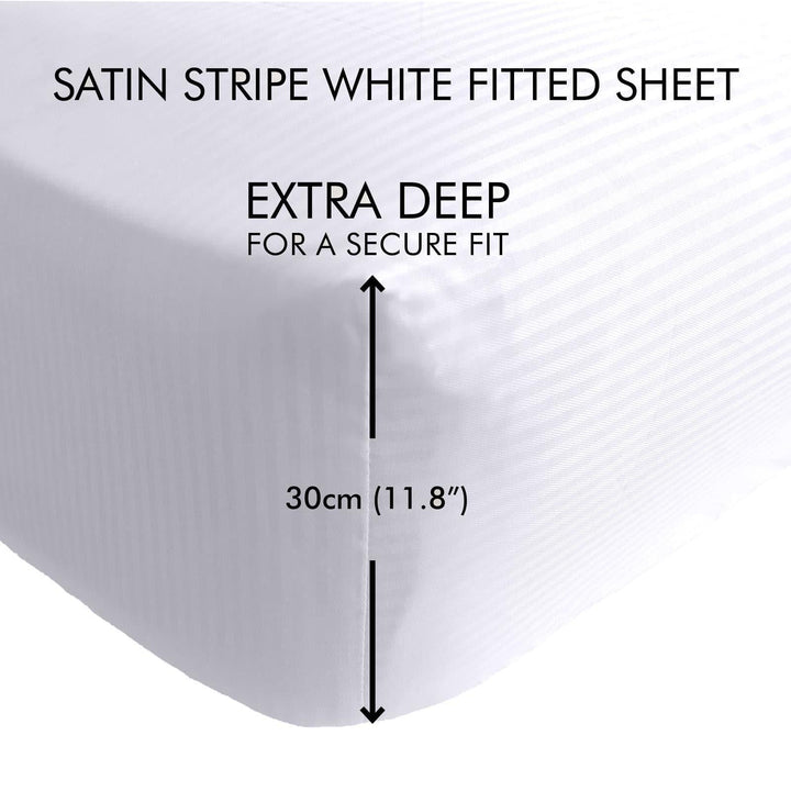 Satin Stripe 300 Thread Count White 30cm Fitted Sheet - Ideal