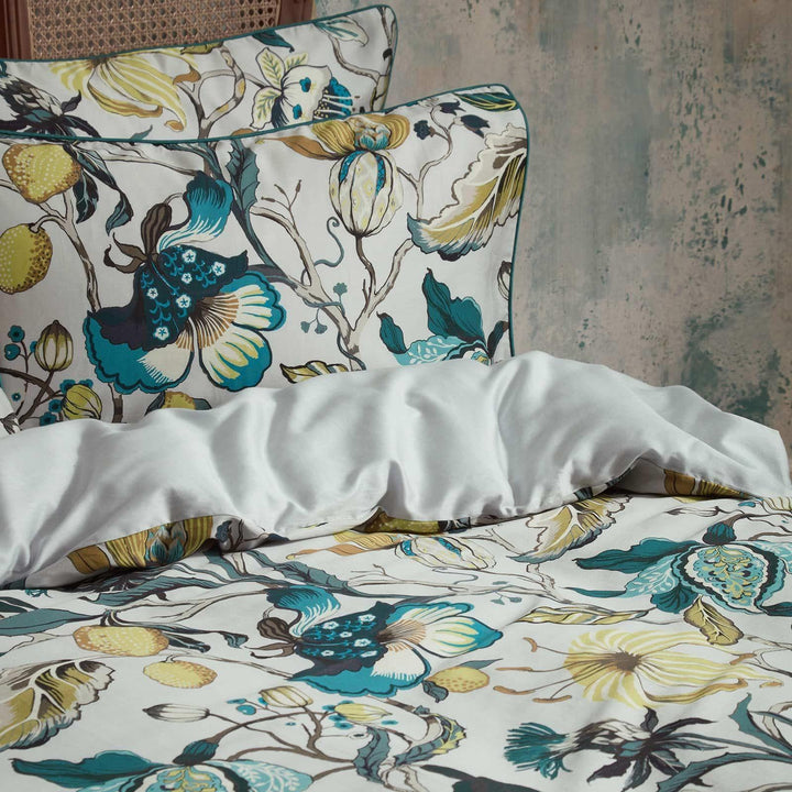 Morton Floral Cotton Sateen Teal Duvet Cover Set - Ideal