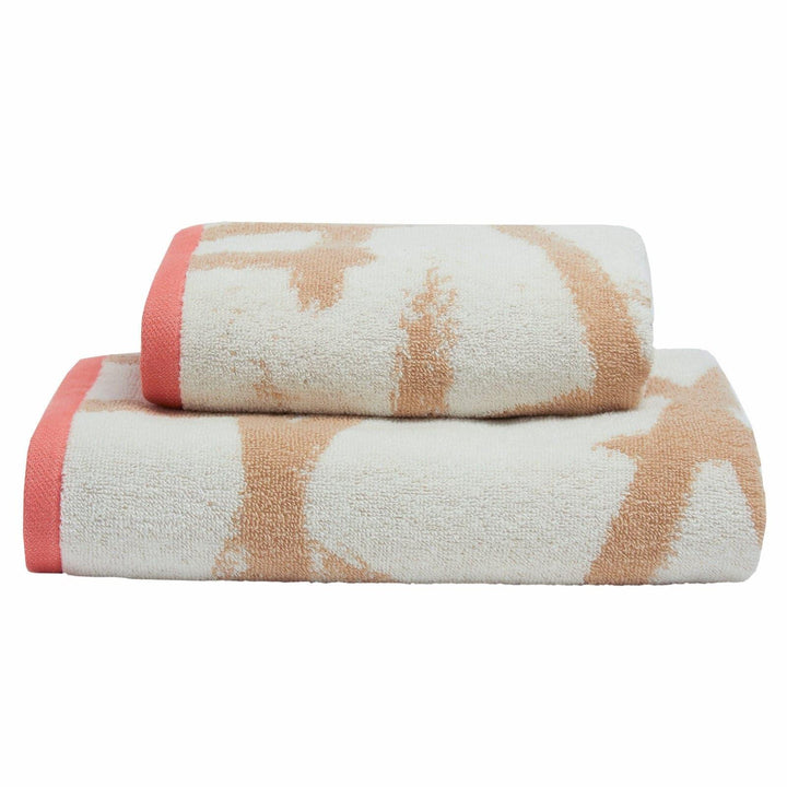 Leda 100% Cotton Jacquard Towel Natural & Coral - Ideal